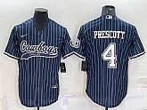 Men's Dallas Cowboys #4 Dak Prescott Navy Blue Pinstripe With Patch Cool Base Stitched Baseball Jersey,baseball caps,new era cap wholesale,wholesale hats